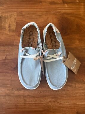 Hey Dude Canvas Slip-Ons in Light Blue with White Soles